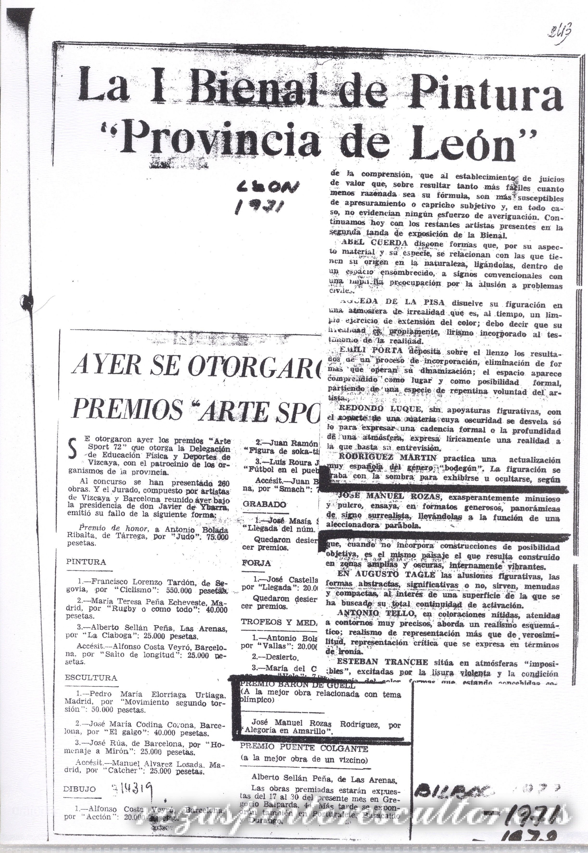 1971 León – I Bienal de pintura «Provincia de León»