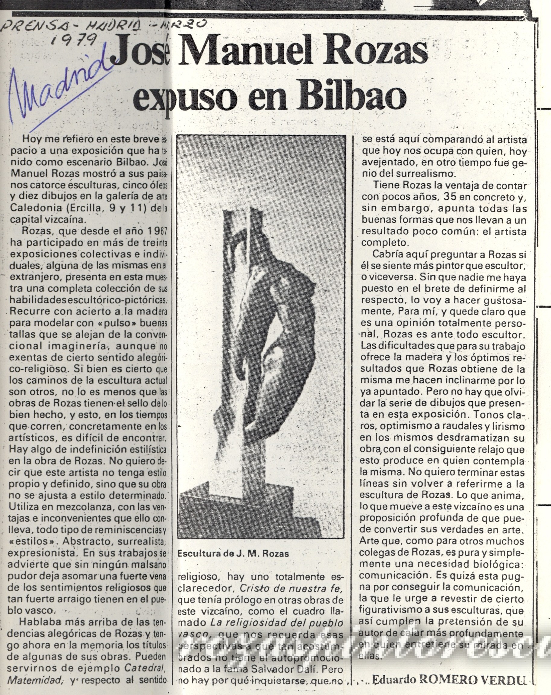 1979 Jose Manuel Rozas erakutsi zuen Bilbon – Eduardo Romero Verdu