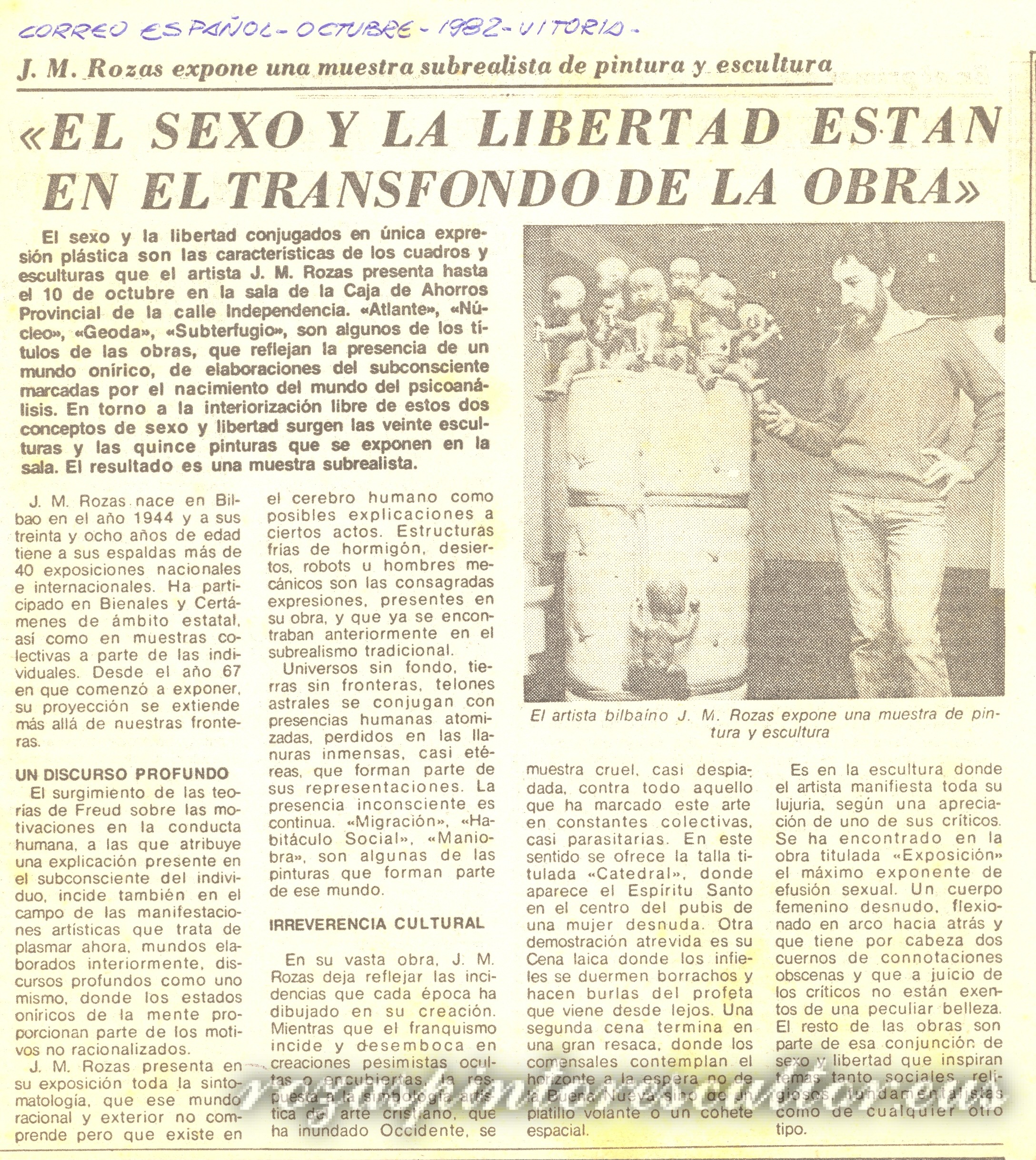 1982 El Correo – «El sexo y la libertad están en el transfondo de la obra»