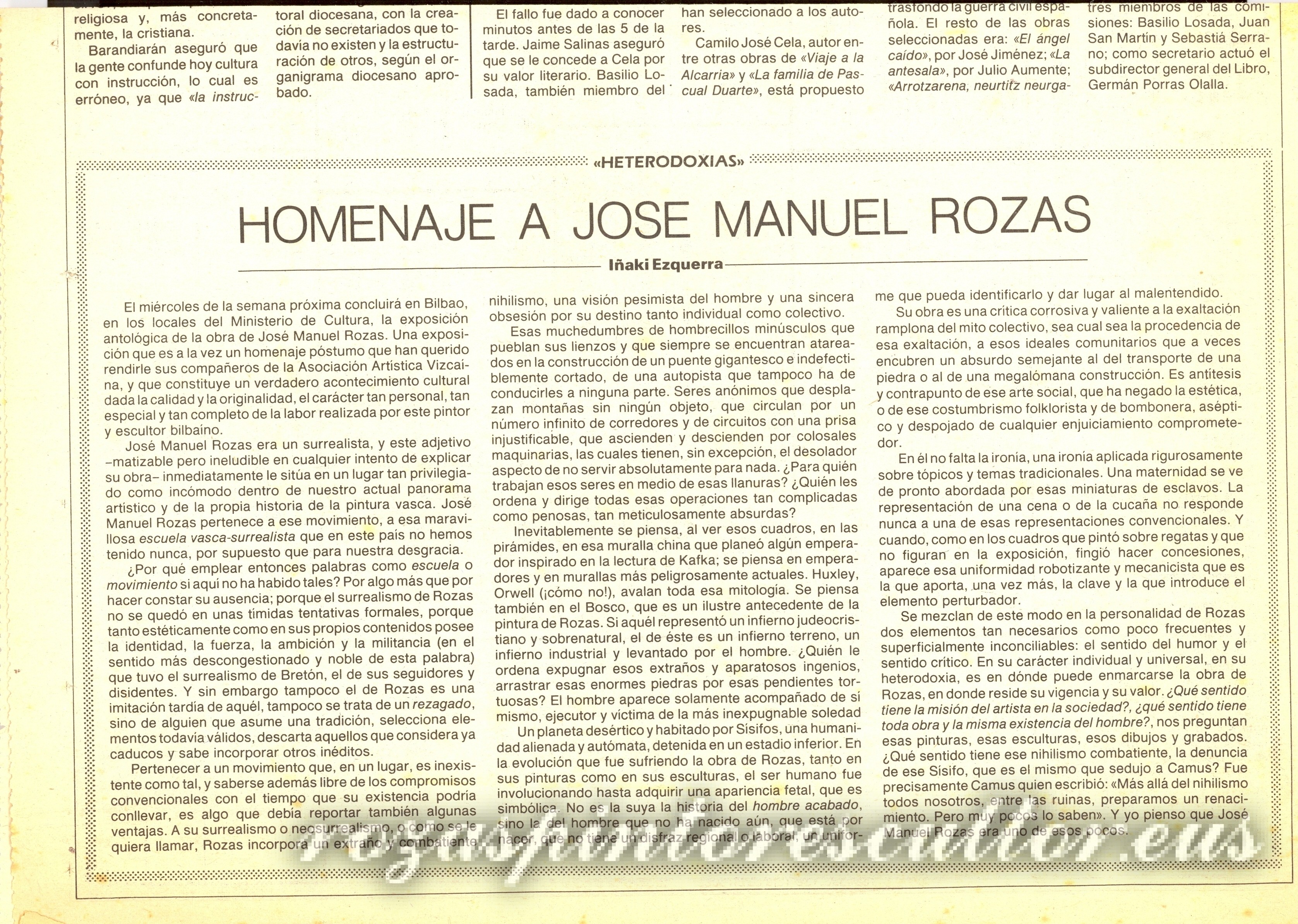 1984 El Correo – «Homenaje a J.M.Rozas» – Iñaki Ezquerra