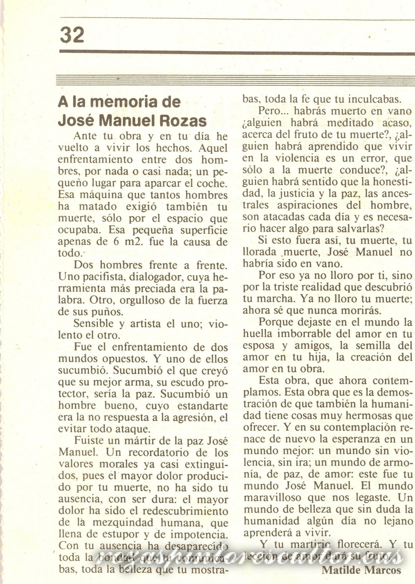 1988 El Correo – A la memoria de J.M. Rozas – Matilde Marcos