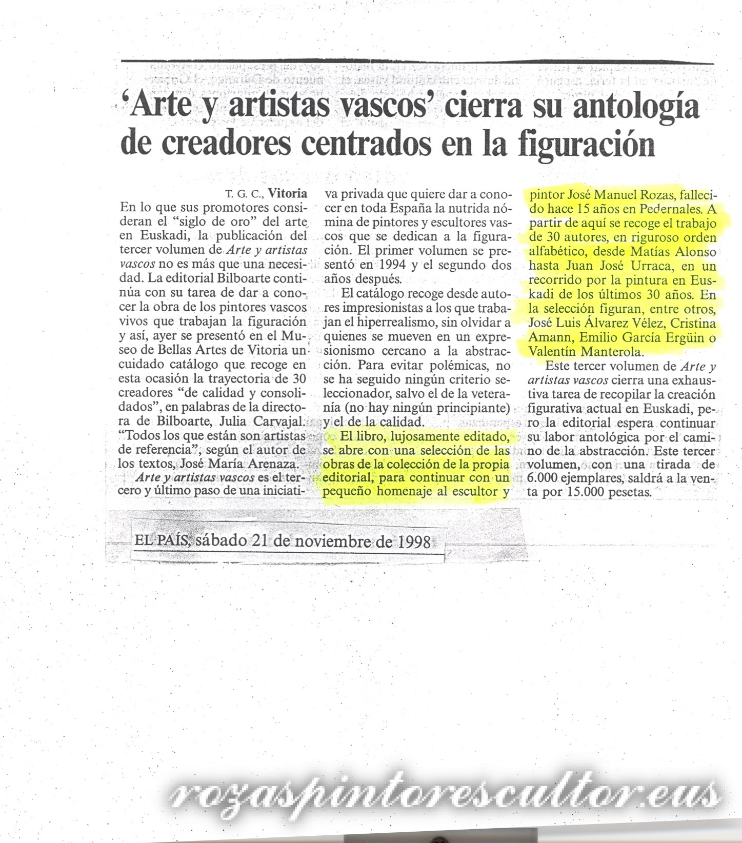 1998 El País – “Art and Basque artists”